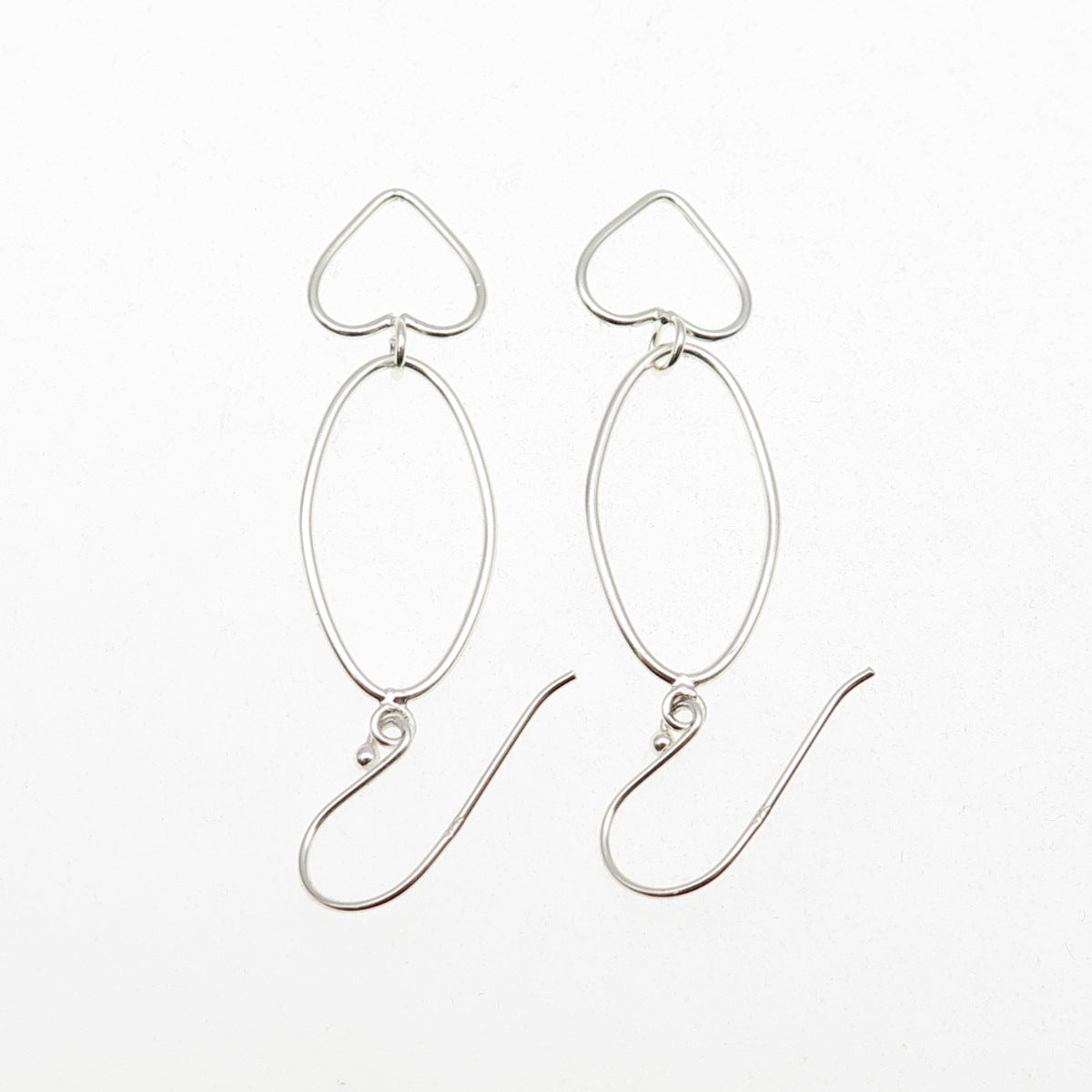 925 Sterling Silver Oval & Heart Dangle Earrings
