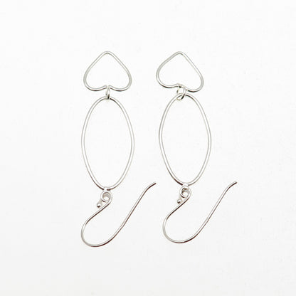 925 Sterling Silver Oval & Heart Dangle Earrings