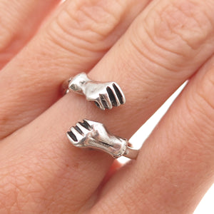 925 Sterling Silver Vintage Fighter Oxidized Adjustable Ring Size 7.25