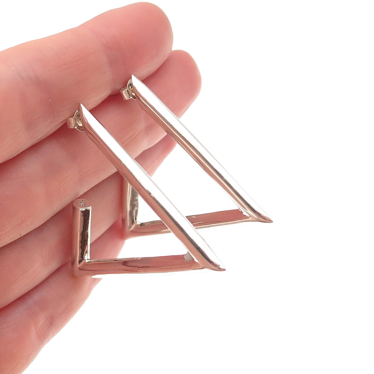 925 Sterling Silver Vintage Modernist Triangle Hoop Earrings