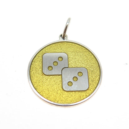 925 Sterling Silver Enamel Number Six Dice for Luck Round Tag Charm Pendant