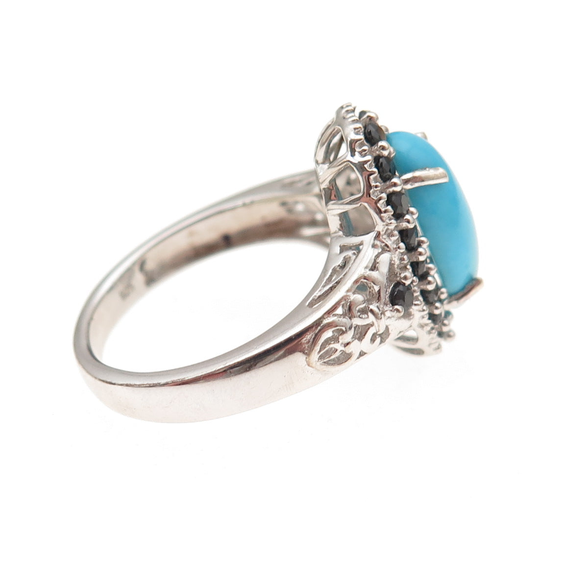 Chuck Clemency 925 Sterling Silver Real Turquoise & Black Spinel Ring Size 8