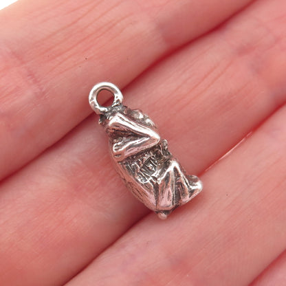 925 Sterling Silver Vintage Can't Hear Wise Monkey 3D Mini Charm Pendant