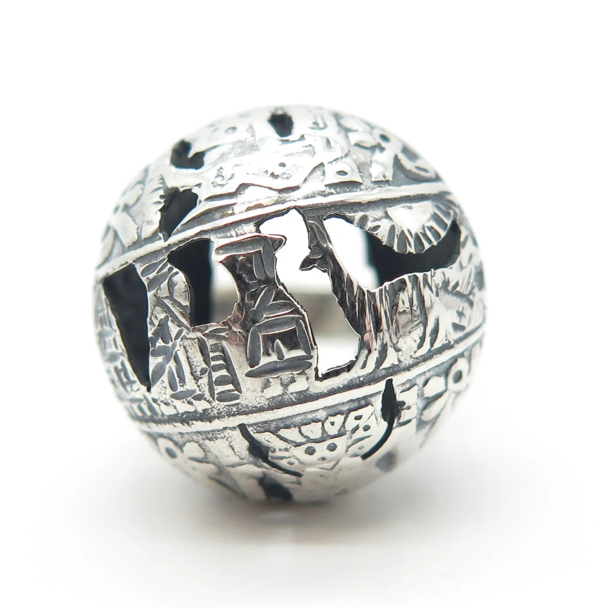 925 Sterling Silver Vintage Tribal Bead Adjustable Ring Size 7.25