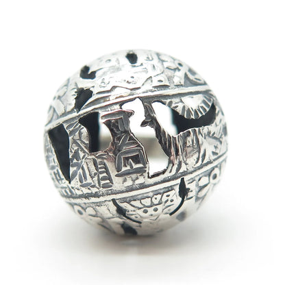 925 Sterling Silver Vintage Tribal Bead Adjustable Ring Size 7.25