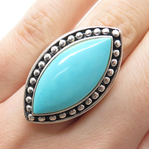 SX SALLY C 925 Sterling Silver Vintage Marquise-Cut Turquoise Beaded Ring Size 7