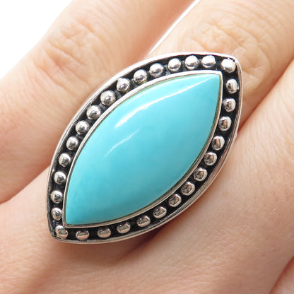 SX SALLY C 925 Sterling Silver Vintage Marquise-Cut Turquoise Beaded Ring Size 7