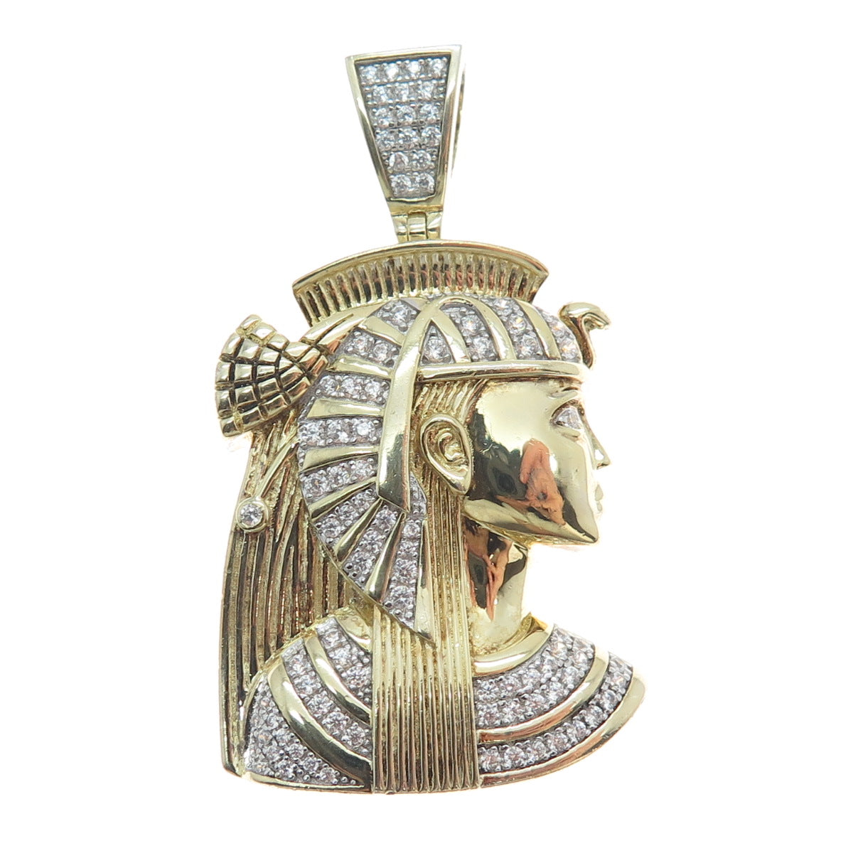 925 Sterling Silver Gold Plated Round-Cut Shaped C Z Egyptian Pharaoh Pendant