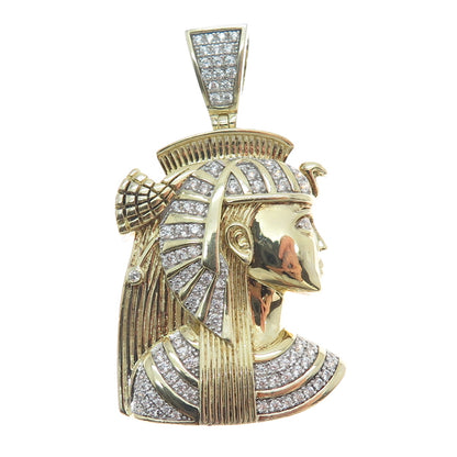 925 Sterling Silver Gold Plated Round-Cut Shaped C Z Egyptian Pharaoh Pendant