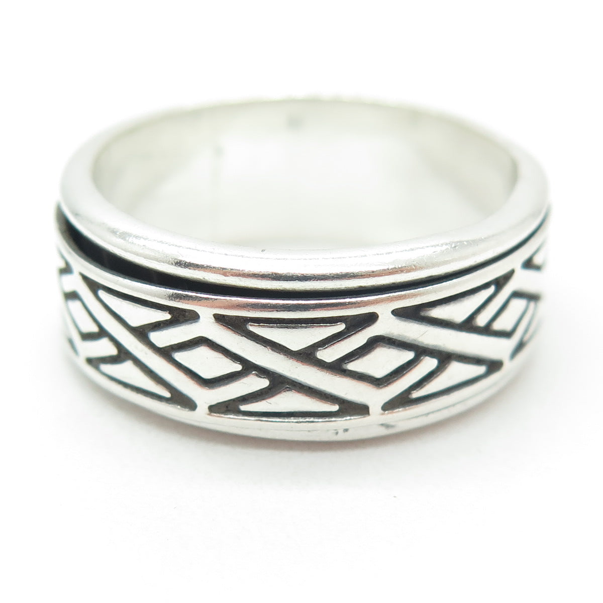 925 Sterling Silver Vintage Geometric Band Ring Size 13.25