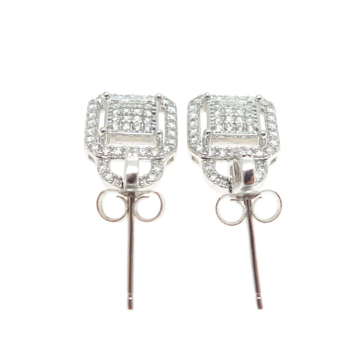 925 Sterling Silver Pave C Z Padlock Dangling Earrings