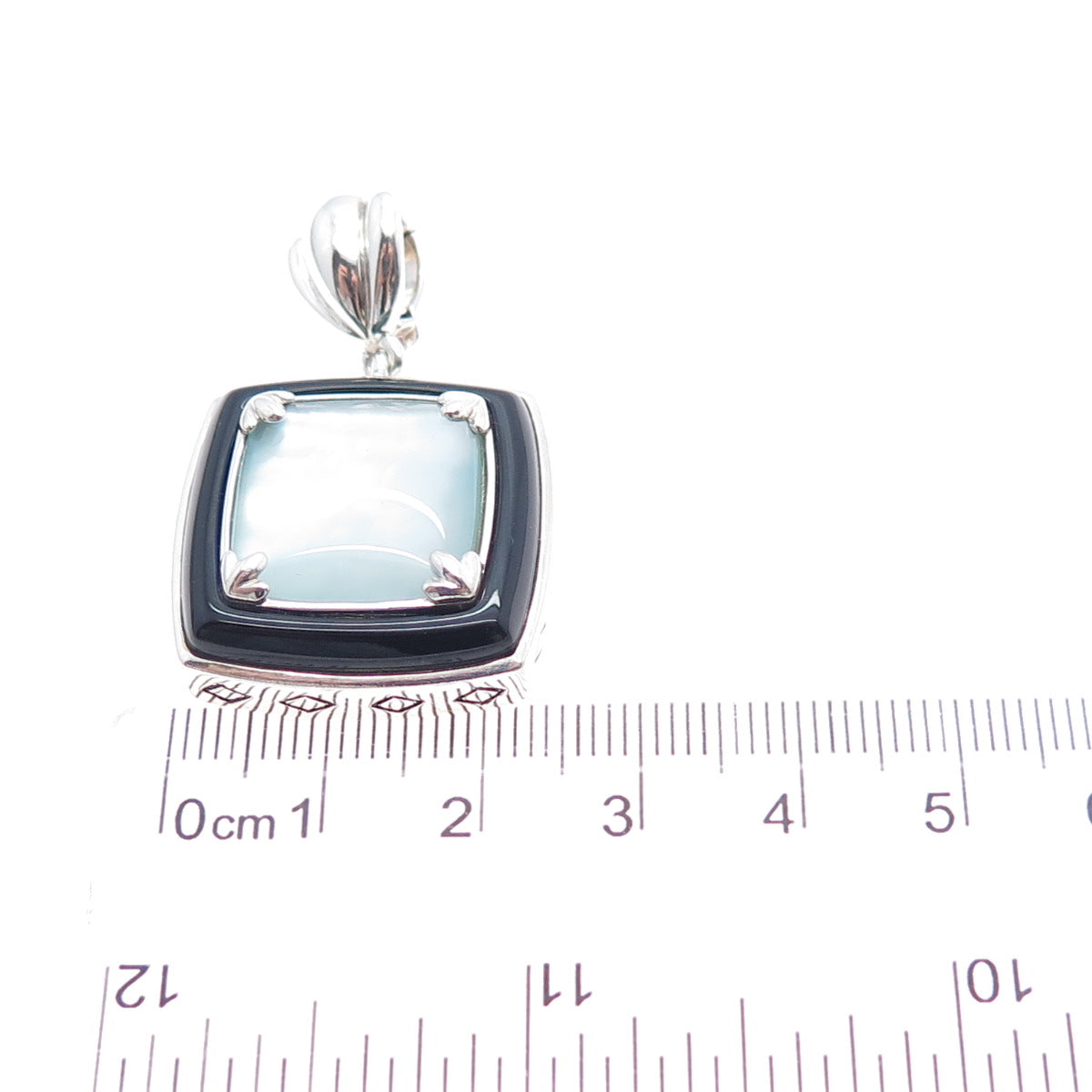 WHITNEY KELLY 925 Sterling Silver Vintage Real MOP & Black Onyx Charm Pendant