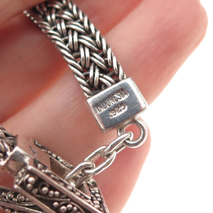 Lois Hill 925 Sterling Silver Vintage Woven Link Oxidized Bracelet 6.5"