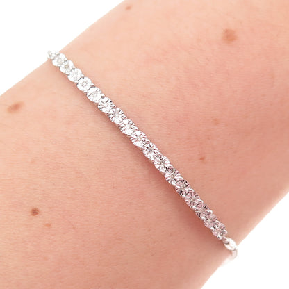 925 Sterling Silver Real Diamond Adjustable Bolo Round Box Link Bracelet 7-10"