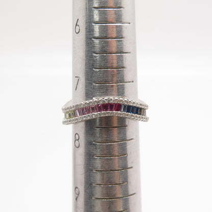 925 Sterling Silver Multi-Color C Z Wavy Ring Size 7.5