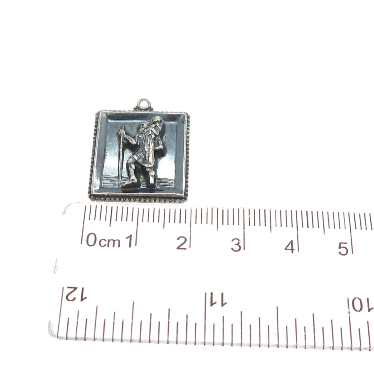 CREED 925 Sterling Silver Vintage St. Christopher Oxidized Charm Pendant