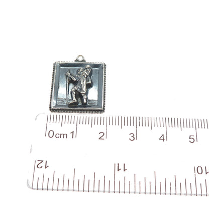 CREED 925 Sterling Silver Vintage St. Christopher Oxidized Charm Pendant