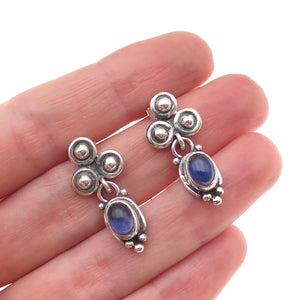 Donna Dale 999 Fine Silver Vintage Real Iolite Modernist Dangle Earrings