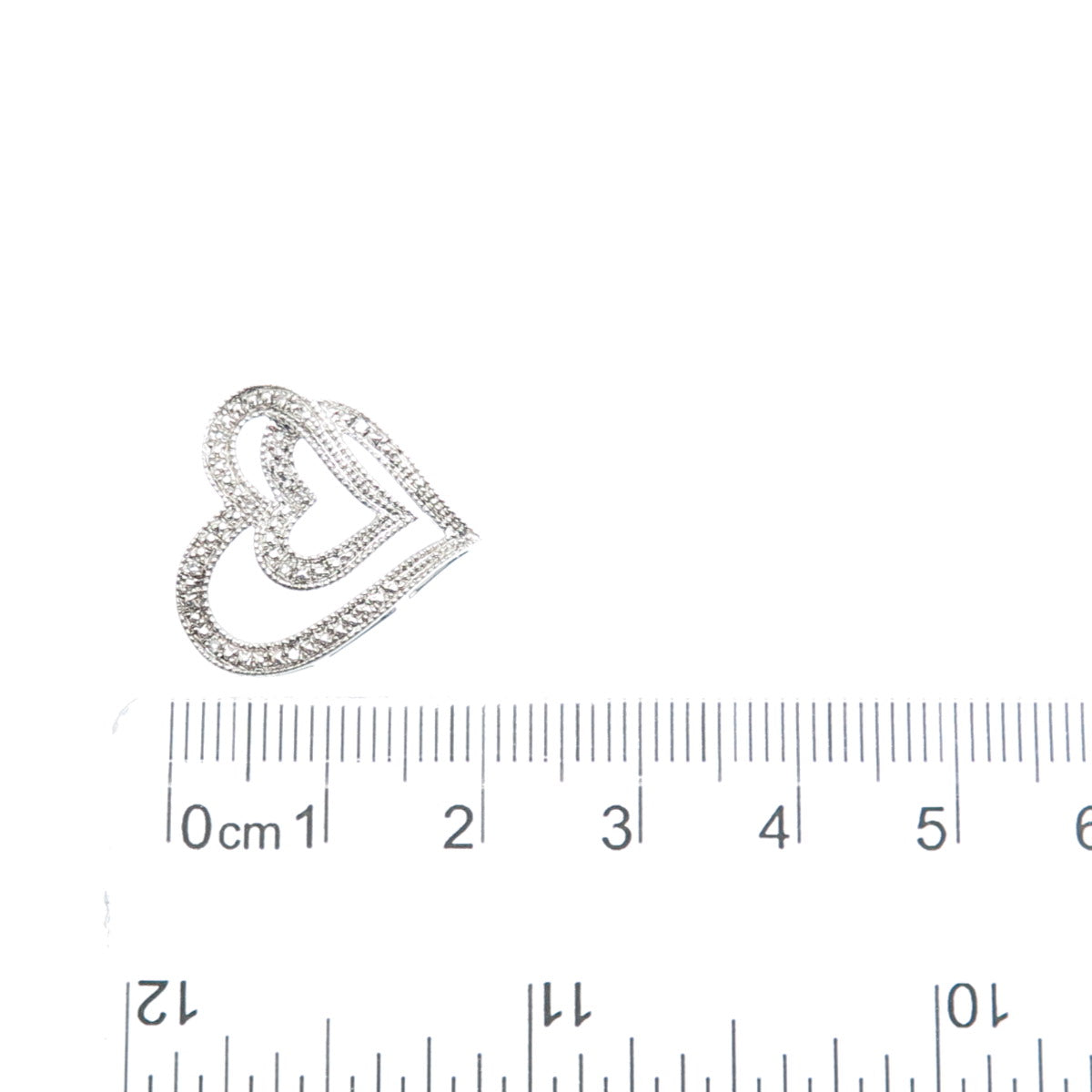 925 Sterling Silver Real Round-Cut Diamond Double Heart Minimalist Slide Pendant