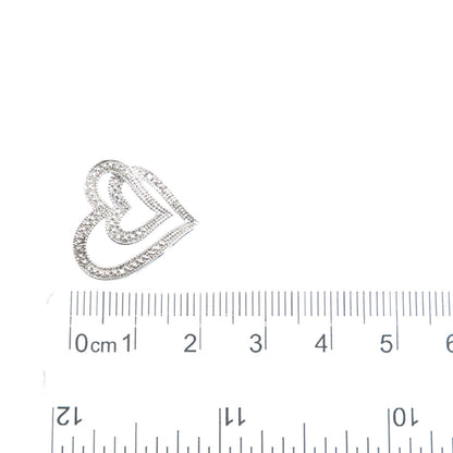 925 Sterling Silver Real Round-Cut Diamond Double Heart Minimalist Slide Pendant