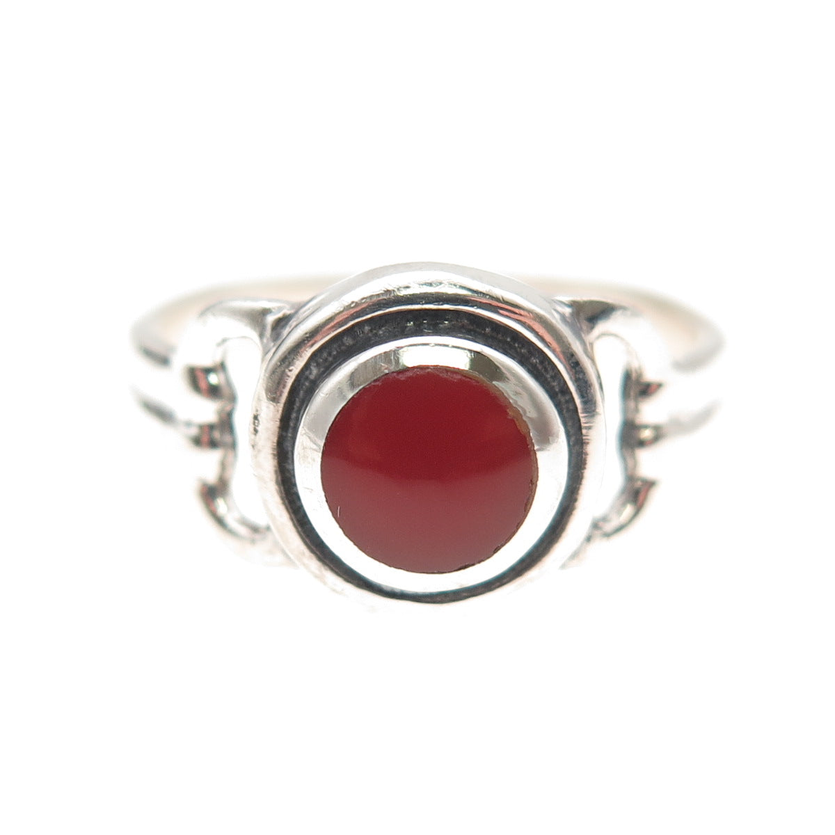 925 Sterling Silver Vintage Real Carnelian Modernist Oxidized Ring Size 7