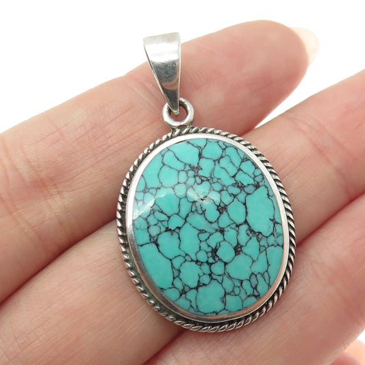 CHARLES WINSTON 925 Sterling Silver Vintage Kingman Turquoise Gem Oval Pendant