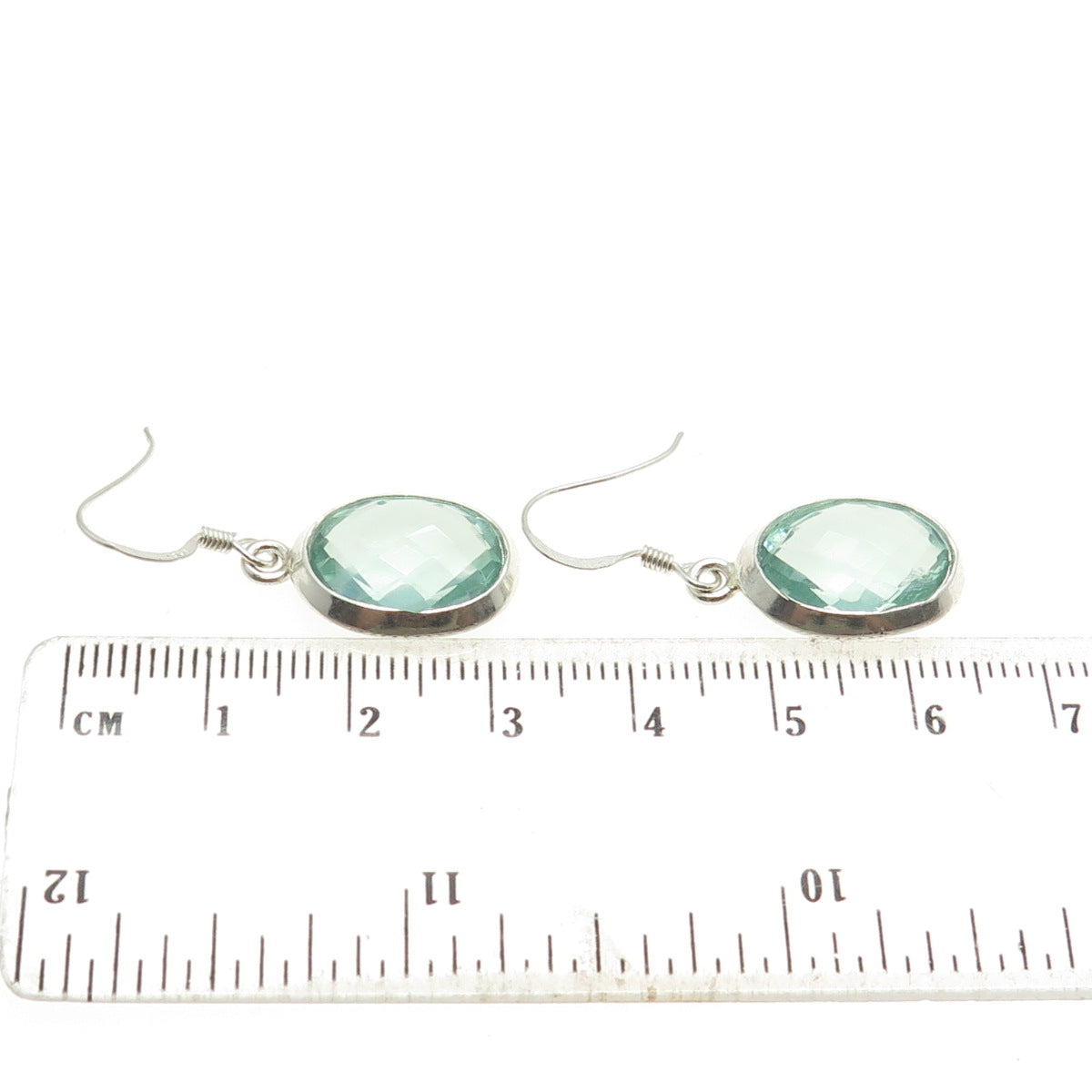 925 Sterling Silver Vintage Real Oval-Cut Green Mint Amethyst Dangling Earrings