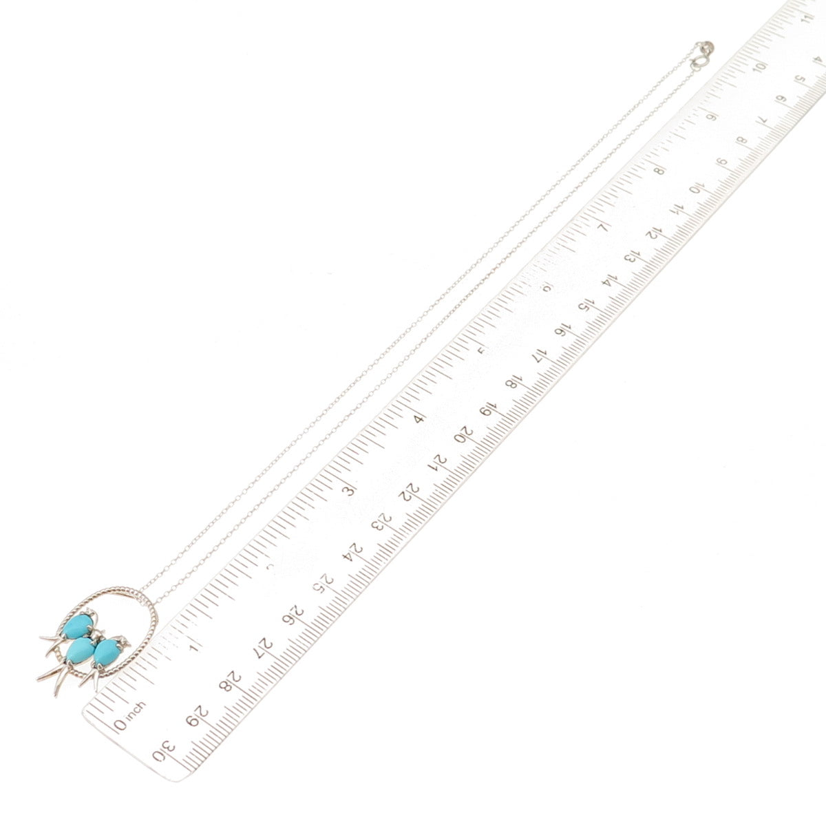 925 Sterling Silver Real Turquoise & White Topaz Birds Cable Chain Necklace 18"