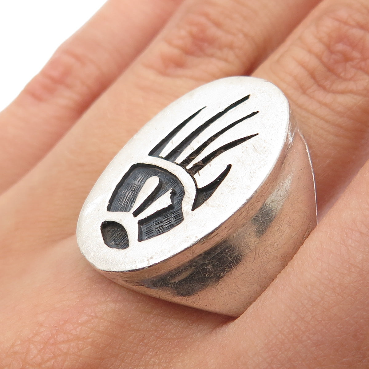 ANDREW SAUFKIE HOPI Old Pawn Sterling Silver Vintage Bear Paw Ring Size 11.25
