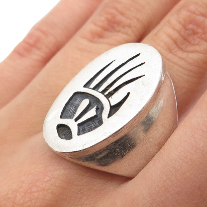ANDREW SAUFKIE HOPI Old Pawn Sterling Silver Vintage Bear Paw Ring Size 11.25