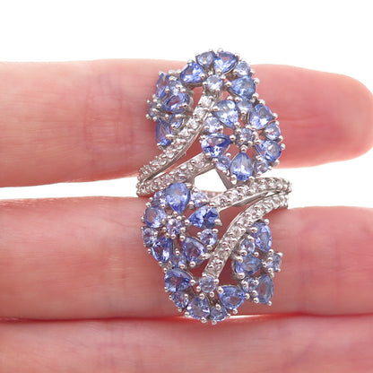 Chuck Clemency 925 Sterling Silver Real Tanzanite & White Topaz Ring Size 8.25