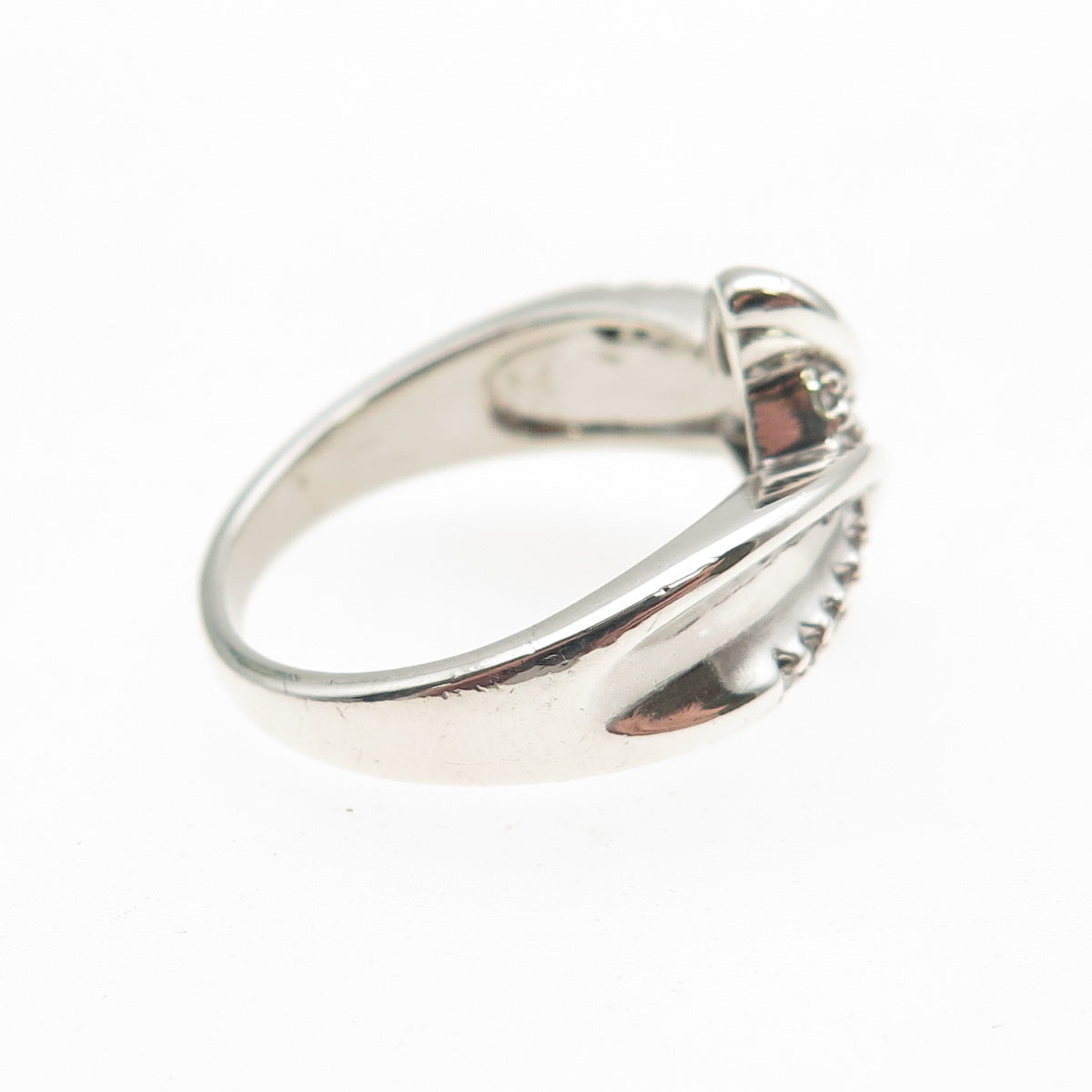 SUN 925 Sterling Silver Real Round-Cut Diamond Bypass Ring Size 6.75