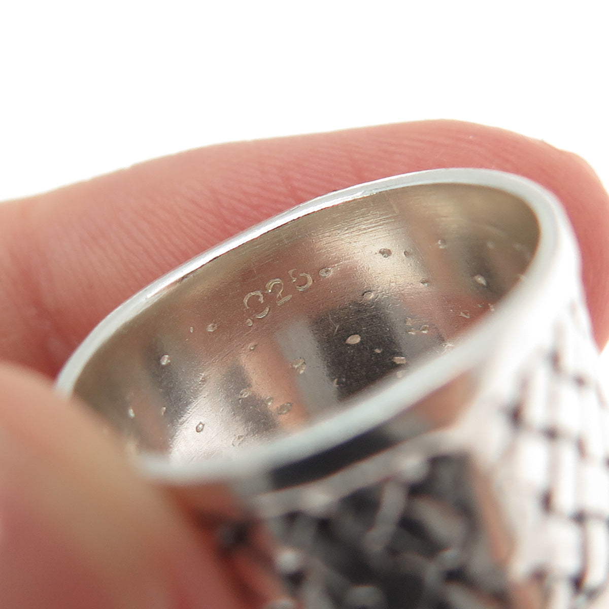 925 Sterling Silver Vintage Modernist Woven Wide Band Ring Size 6.75