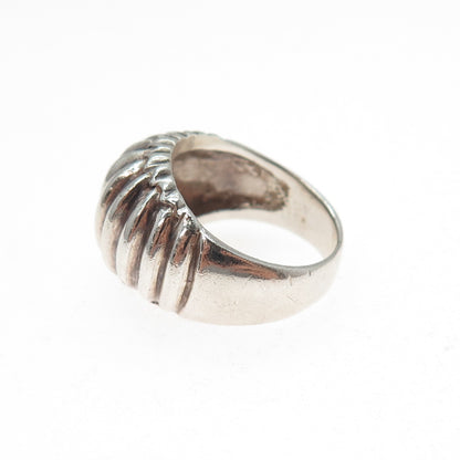 925 Sterling Silver Vintage Modernist Ribbed Dome Ring Size 6.75
