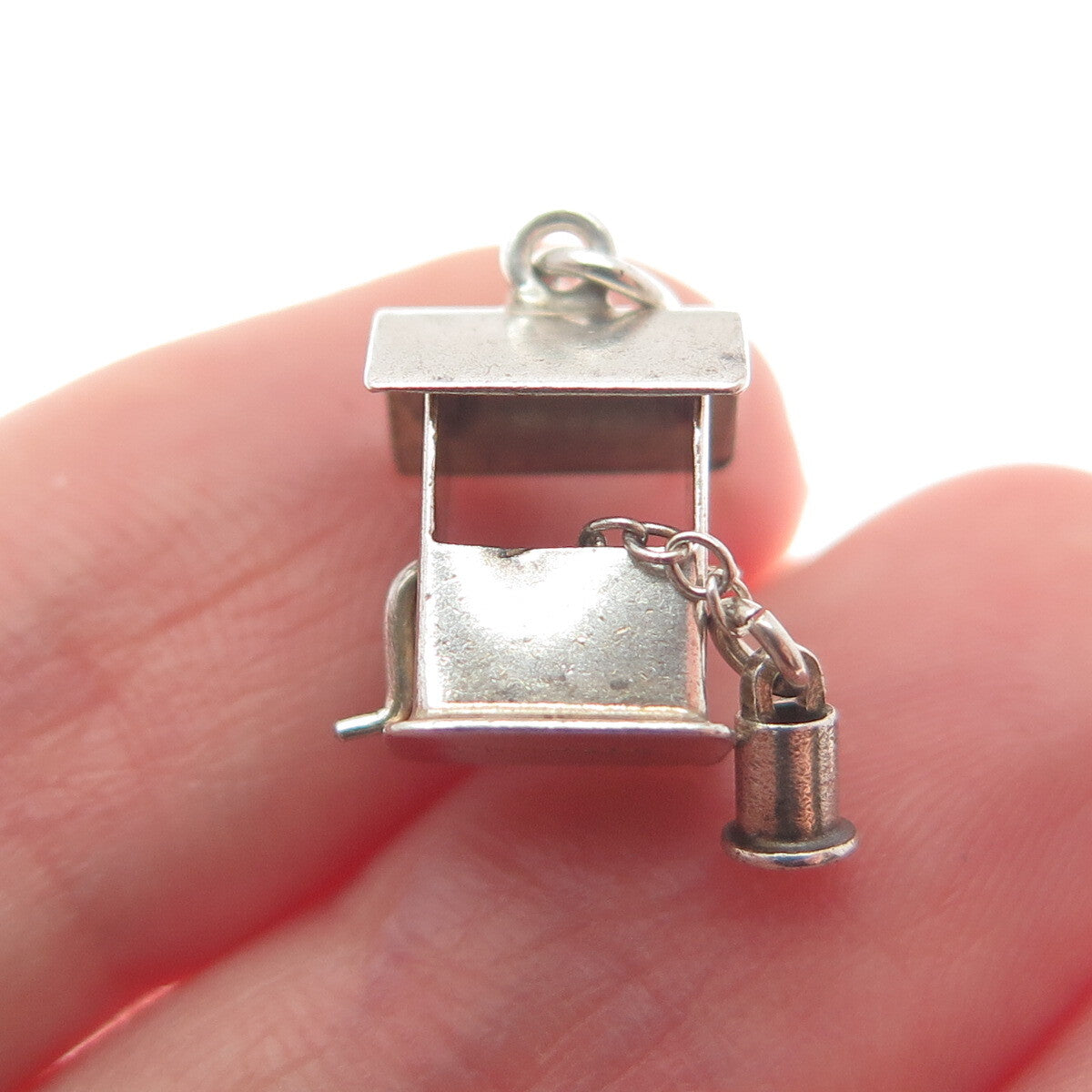 925 Sterling Silver Antique Art Deco Water Well Minimalist Charm Pendant