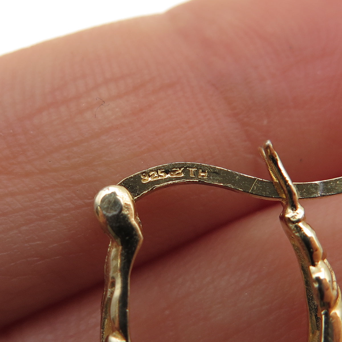 925 Sterling Silver Gold Plated Ornate Hoop Earrings