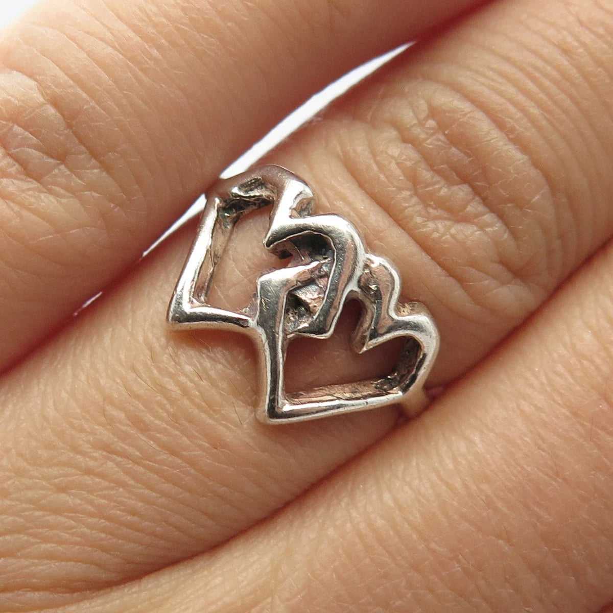 925 Sterling Silver Vintage Double Heart Oxidized Ring Size 7