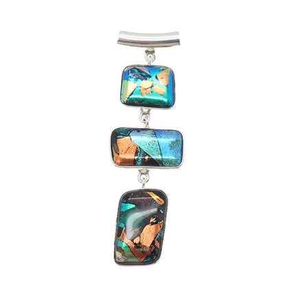 925 Sterling Silver Vintage Dichroic Glass Modernist Drop Slide Pendant
