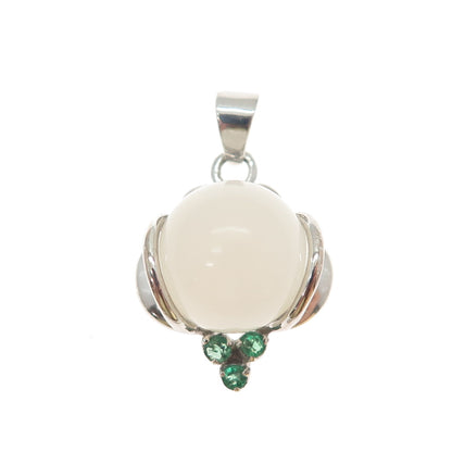 RT ROYAL TOUCH 925 Sterling Silver Vintage Real Chalcedony Emerald Charm Pendant