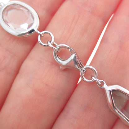 925 Sterling Silver Multi-Cut White & Blue C Z Modernist Link Bracelet 8"