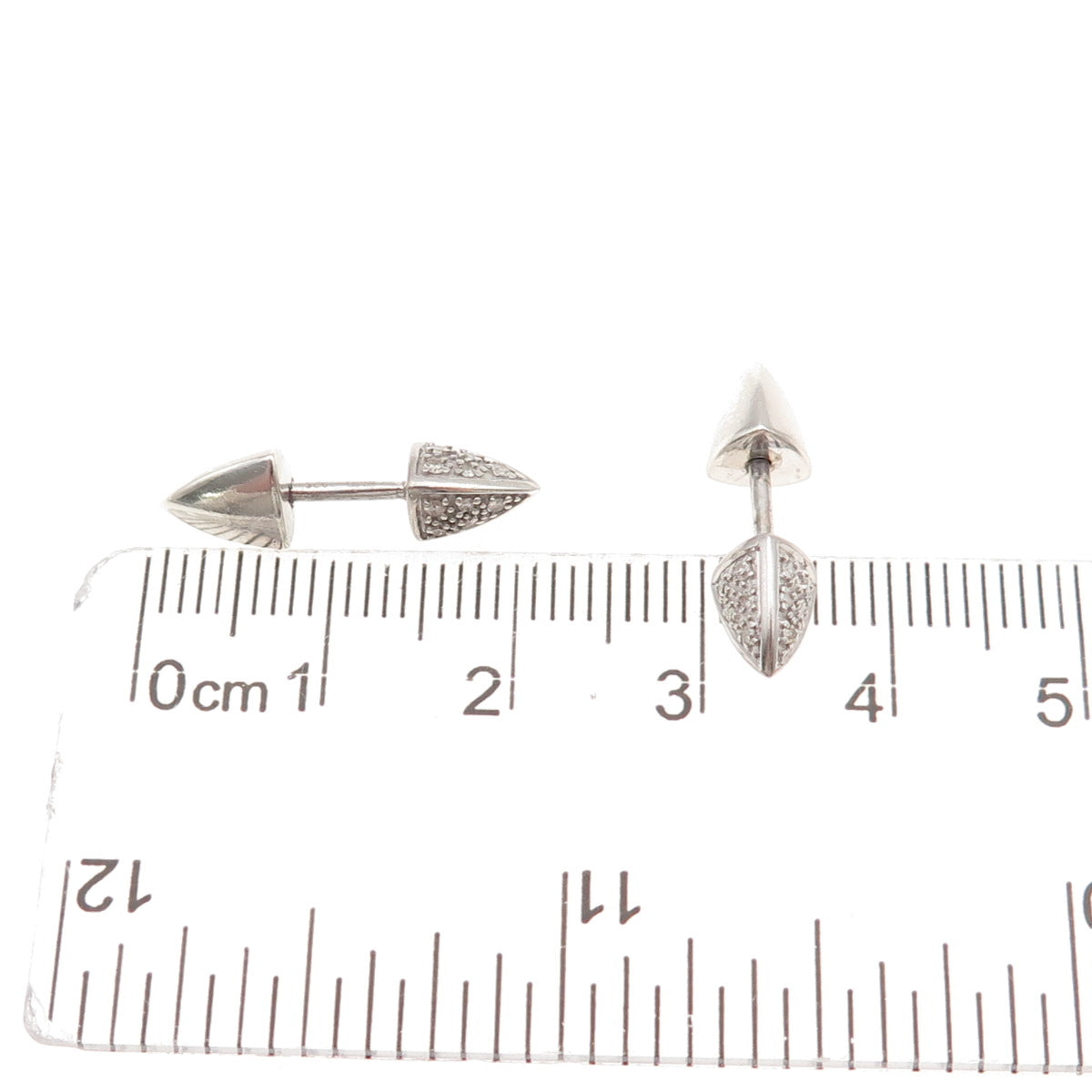 925 Sterling Silver Real Round-Cut Diamond Thorn Stud Earrings