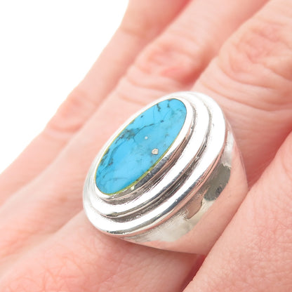 925 Sterling Silver Vintage Real Turquoise Modernist Ring Size 11
