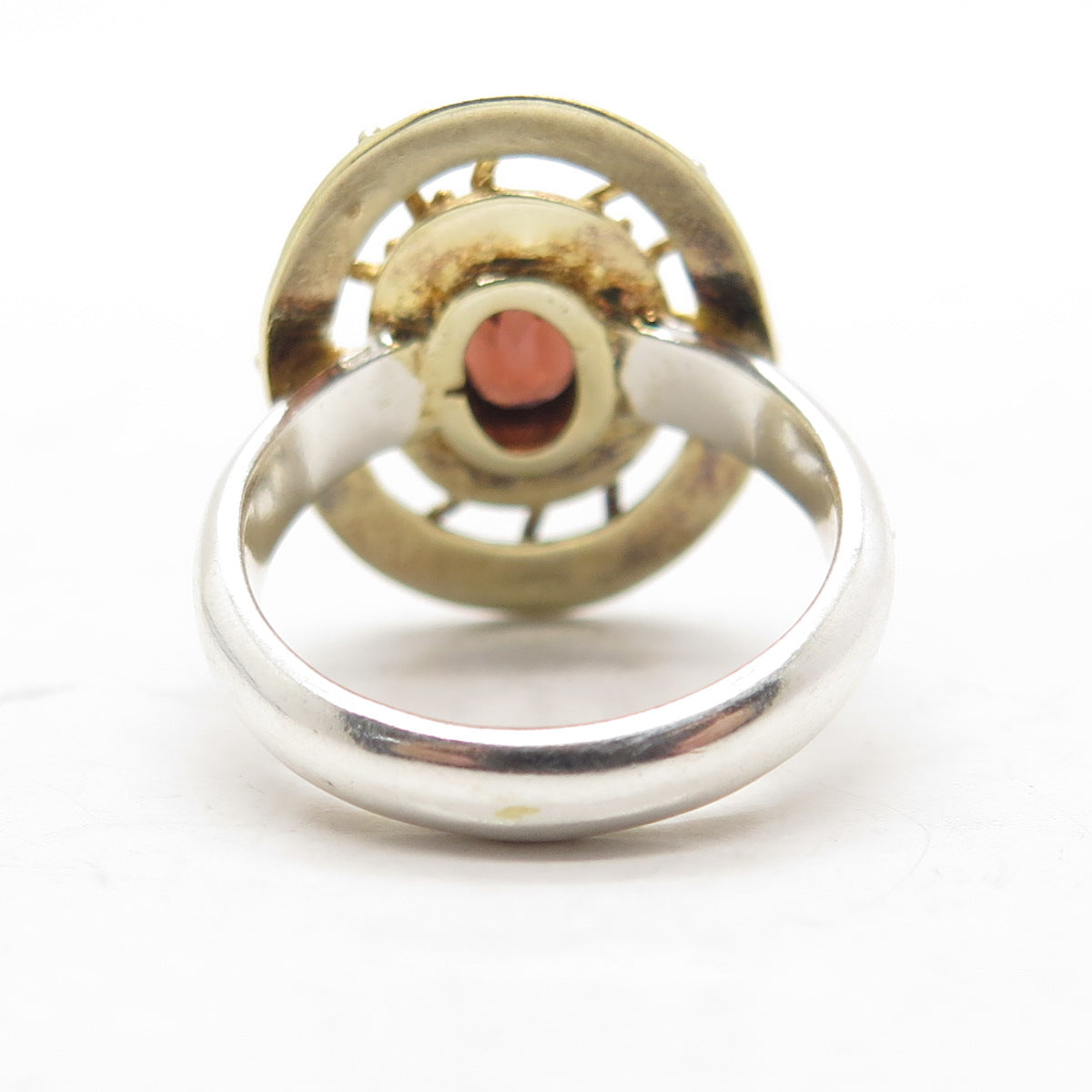 YES SILVER JEWELRY 925 Sterling 2-Tone Vintage Garnet Modernist Ring Size 6.75