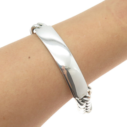 925 Sterling Silver Vintage Mexico Solid 82.2g Cuban Link ID Bracelet 8.5"