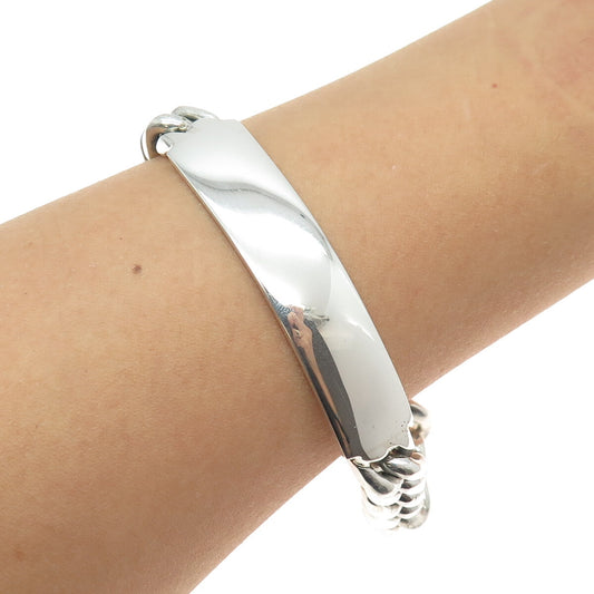 925 Sterling Silver Vintage Mexico Solid 82.2g Cuban Link ID Bracelet 8.5"