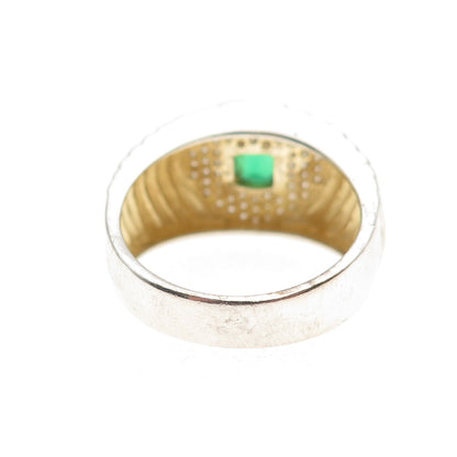 925 Sterling Silver Real Chrome Diopside & C Z Ribbed Ring Size 9.25