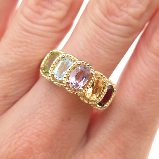 925 Sterling Gold Plated Topaz Amethyst Peridot Garnet Citrine Ring Size 9.25