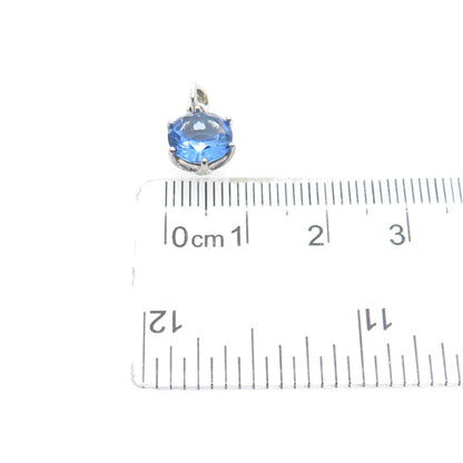 925 Sterling Silver Round-Cut Ocean Blue C Z Minimalist Charm Pendant