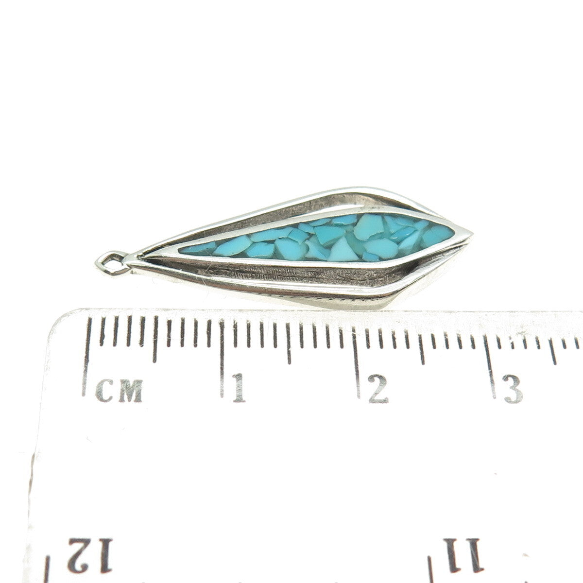 Old Pawn 925 Sterling Silver Vintage Southwestern Turquoise Inlay Tribal Pendant