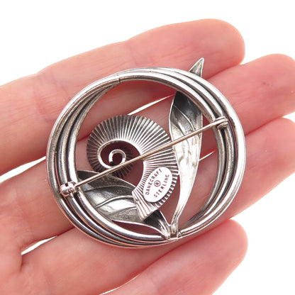 Danecraft 925 Sterling Silver Vintage Floral Oxidized Pin Brooch